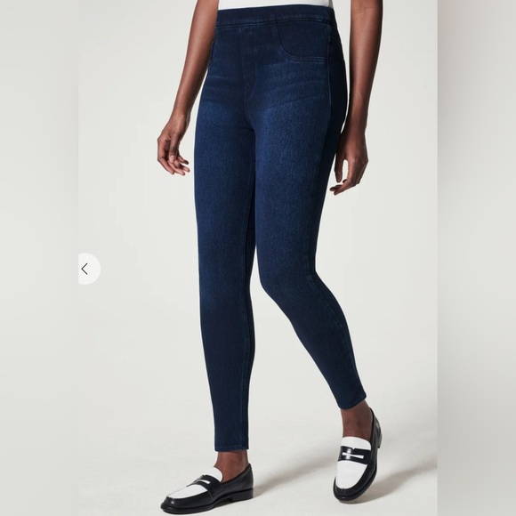 SPANX Ankle Leggings Pants Dark Blue Wash Women Size L - Picture 1 of 17